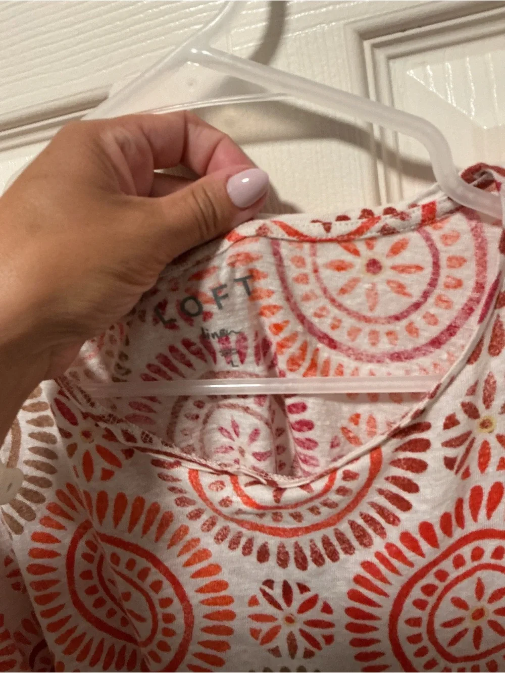 LOFT Linen Blend Medallion Print Puff Sleeve Top Large Boho